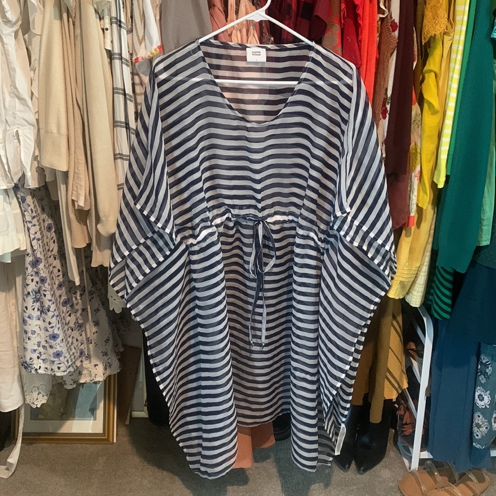 ASOS Maternity Navy and White Sheer Swim Cover Up. Size small.